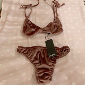 Velvet Tie Bralette and Thong Set